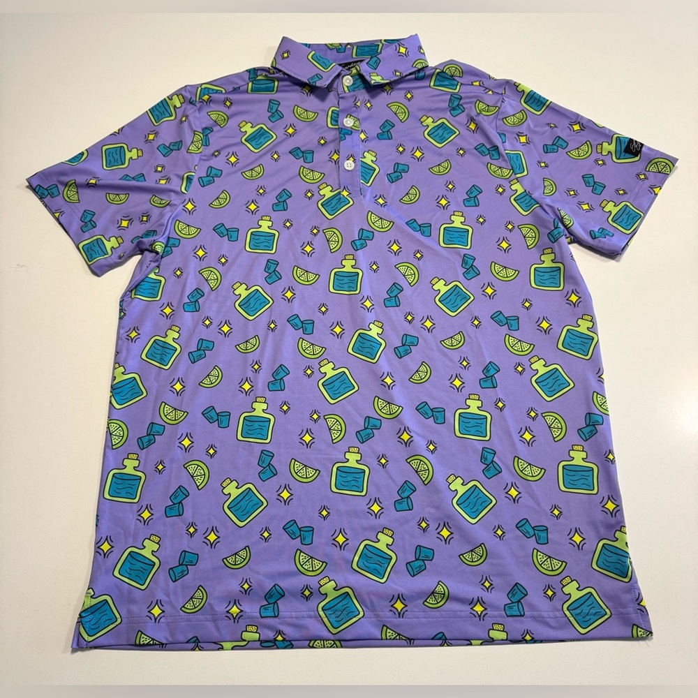 Sunday Swagger Golf Polo Tequila All Over Print Size Medium Stretch